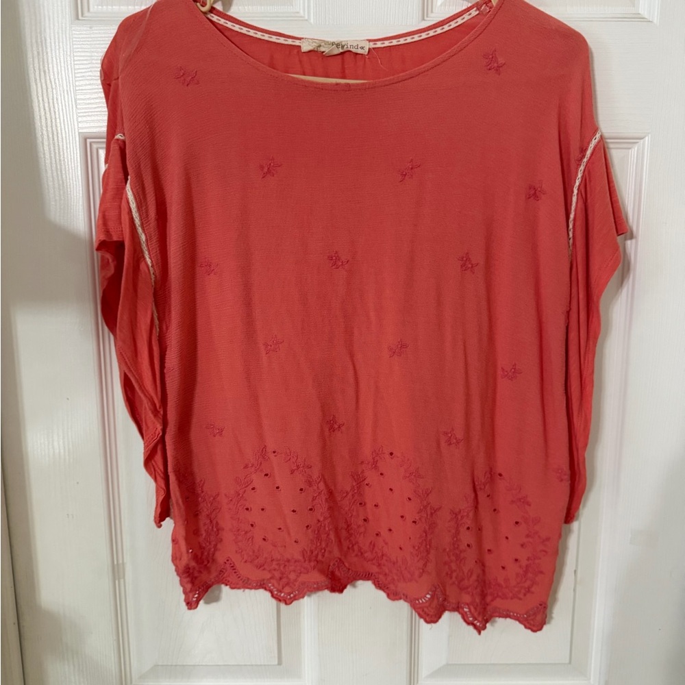 Rewind Coral Blouse with Embroidered Accents